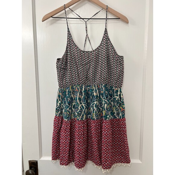 Umgee Women's Floral Boho Tiered Dress Green Red Blue Size S - Picture 1 of 10